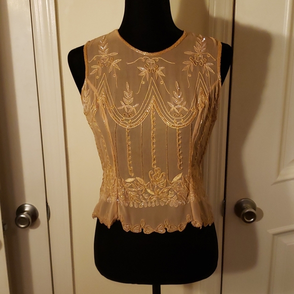 Sleeveless silk chiffon beaded top - Picture 1 of 7